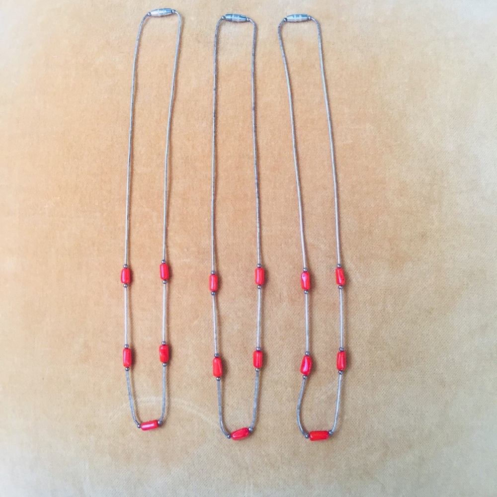 Sterling Liquid Silver Coral Necklaces Vintage Layering Seed Bead Set Boho - Picture 10 of 10